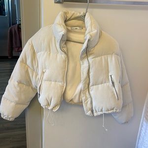 COPY - Cream Corduroy puffer jacket.